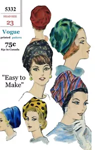 Vogue #5332 TURBAN Hat Cap Fabric Sewing Pattern Chemo Cancer Alopecia 23" Easy - Picture 1 of 2