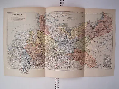 Alte Landkarte PREUSSEN Mit Eisenbahn-Trassen. Im Größeren Format. Um 1900. • 8.50€