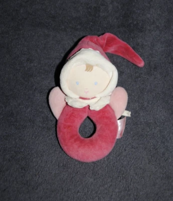 🍀Doudou Poupée Lutin COROLLE 2003 Rose Fille Arlequin Hochet Grelot TTBE - Photo 1/2