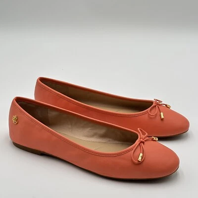 Lauren Ralph Lauren Womens Leather Ballet Flats 9 US Jayna Coral Orange NWOT - Image 1 of 4