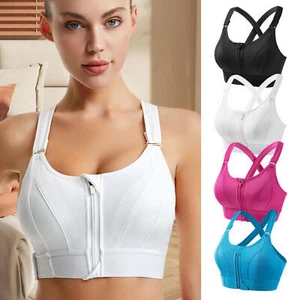 Lady Zip Front Fastening Sports Bra High Impact Wireless Padded Full-Support Bra - Picture 1 of 32