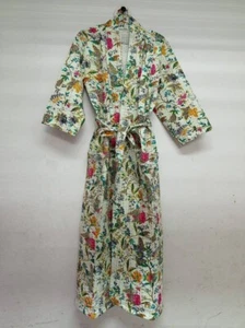 Indischer Baumwolle gesteppter Kimono Kantha Bademantel Hand Block Dressing Brautjungfer - Bild 1 von 6