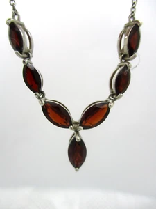 ESTATE JEWELRY MARKED 925 STERLING SILVER MARQUISE GARNET Y CHOKER NECKLACE 16" - Picture 1 of 7