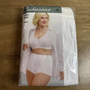 Pack of 3 Pairs Vintage Underscore Women’s Size 10 Large White Cotton Briefs - Picture 1 of 3