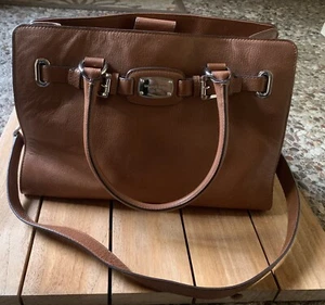 Michael Kors Large Purse Leather Hamilton East West Brown Satchel Tote Handbag - Picture 1 of 12