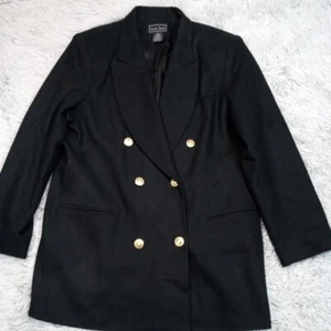 Vintage Laura Scott Jacket Womens 16 Black Wool Suit Coat Buttons Pockets Career - Picture 1 of 10