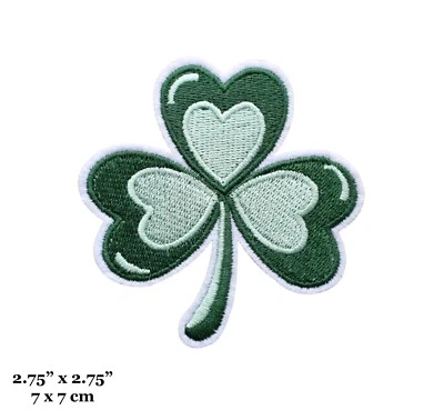 Three Leaf Clover Lucky Charm Green Shamrock Embroidered Iron On Patch - Image 1 of 3