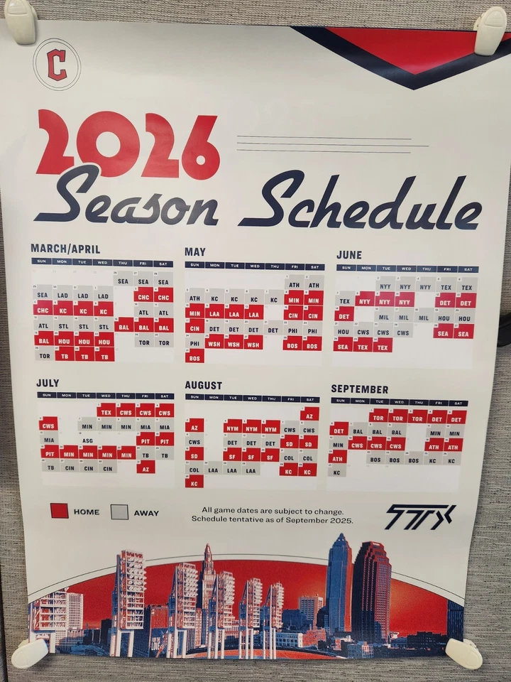 2026 Cleveland Guardians SCHEDULE POSTER Size 24" X 18" - Image 1 of 1