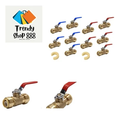 Full Port 1/2 Inch Push-Fit Ball Valve Set - 10 Pieces for Easy Installation - Image 1 of 4