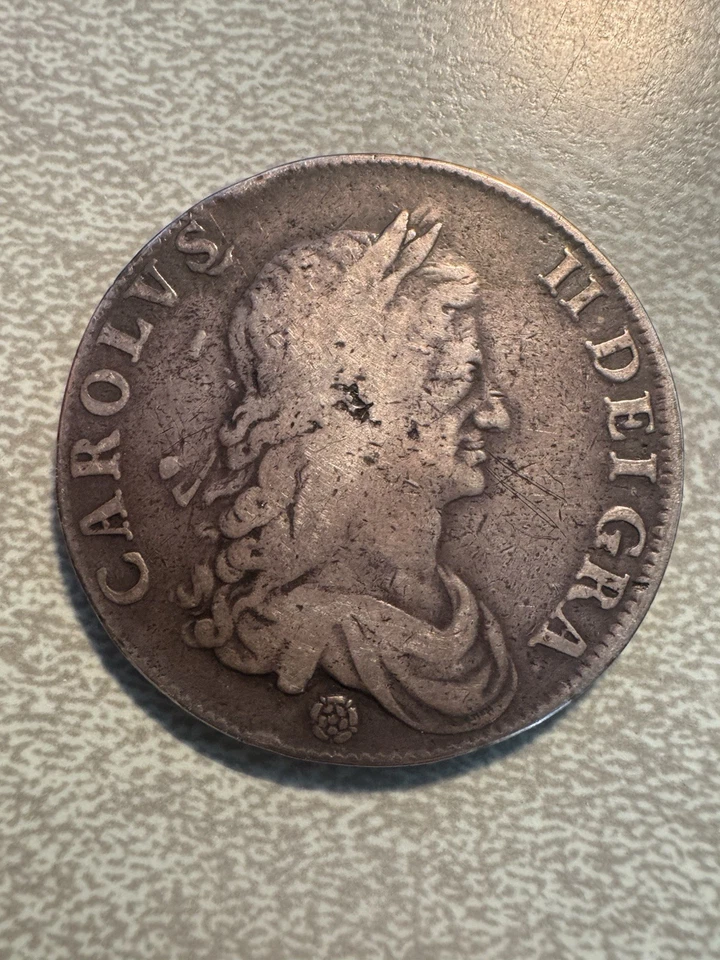 1662 Charles II Silver Crown England Great Britain Rose  - Image 1 of 2