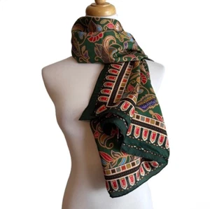 Bufanda vintage 100 % seda Singapur verde floral cachemira recuerdo borde enrollado a mano - Imagen 1 de 9