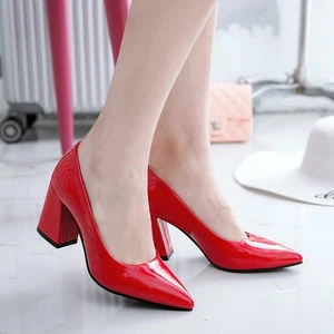 Women's Pointed Toe Shoes Block High Heels Pumps Office Shoes plus size - Picture 1 of 24