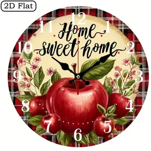 NUEVO Reloj de Pared Manzanas Rojas Vintage Marco de Madera Movimiento Cuarzo Fácil de Leer - Imagen 1 de 4