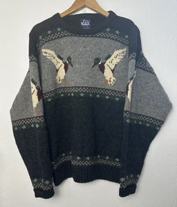 Vintage 90s Woolrich Mallard Ducks Sweater Men's XL Pure Wool Gray Grandpacore - Picture 1 of 8