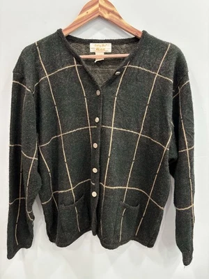 Cárdigan suéter Tally Ho a cuadros con botones delanteros verde beige para mujer talla XL preppy Foto 1 de 4