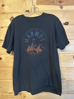 Camiseta Marmot Para Hombre Grande 100% Algodón Orgánico Gráfico Negro Montañas Logo Foto 1 de 4
