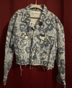 Calvin Klein Girls Floral Denim Cropped Jean Jacket Size 10 - Picture 1 of 9