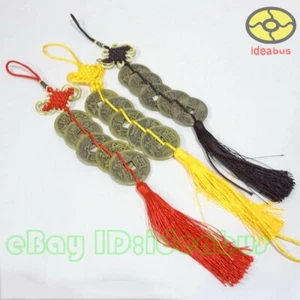 3 Stück Feng-Shui gemischter chinesischer Knoten (14 Zoll Länge) mit fünf Kupfermünzen der Kaiser - Bild 1 von 5