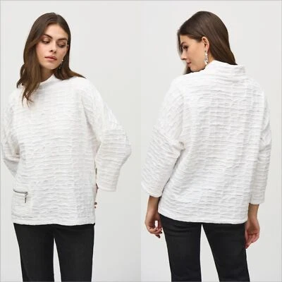 Joseph Ribkoff жаккардовый вязаный квадратный топ размер маленький белый ложный вырез рукав 3/4 - Изображение 1 из 4