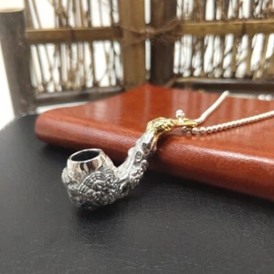 Solid 925 Sterling Silver Smoker's Tobacco Smoking Pipe Necklace Pendant Charm - Picture 1 of 5