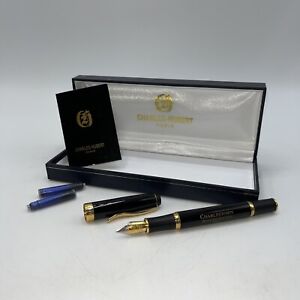 Vintage Charles Hubert Black And Gold Fountain Pen New In Box With 2 Ink