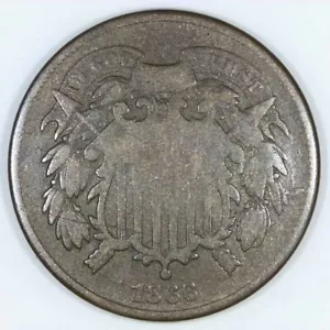 1866 Two Cent Piece Civil War Era Us Copper Shield 2c Coin VG Z417 - Picture 1 of 2