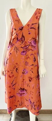 Vestido FERRÉ Midi Naranja Cuello en V Algodón Floral Sarong Batik Vintage Años 90 IT42 S-M Foto 1 de 4
