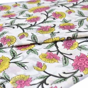 Dressmaking Indian 10 Yard Hand Block Printed Cotton Running Floral Print Fabric - Picture 1 of 5