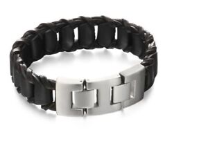 Fred Bennett Stainless Steel and Black Plaited Leather Bracelet B5052