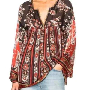 ISABEL MARANT ETOILE Tucson sheer viscose red paisley flare sleeve top sz 1 - Picture 1 of 14