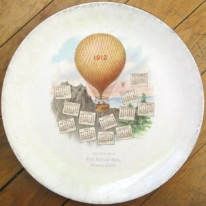Dixon, CA 1912 First National Bank Calendar Plate, Hot Air Balloon Aviation - Picture 1 of 2