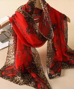 Red Animal Print Oblong Scarf Chiffon Brown Beigh Pattern Buy One Get One Free - Picture 1 of 8