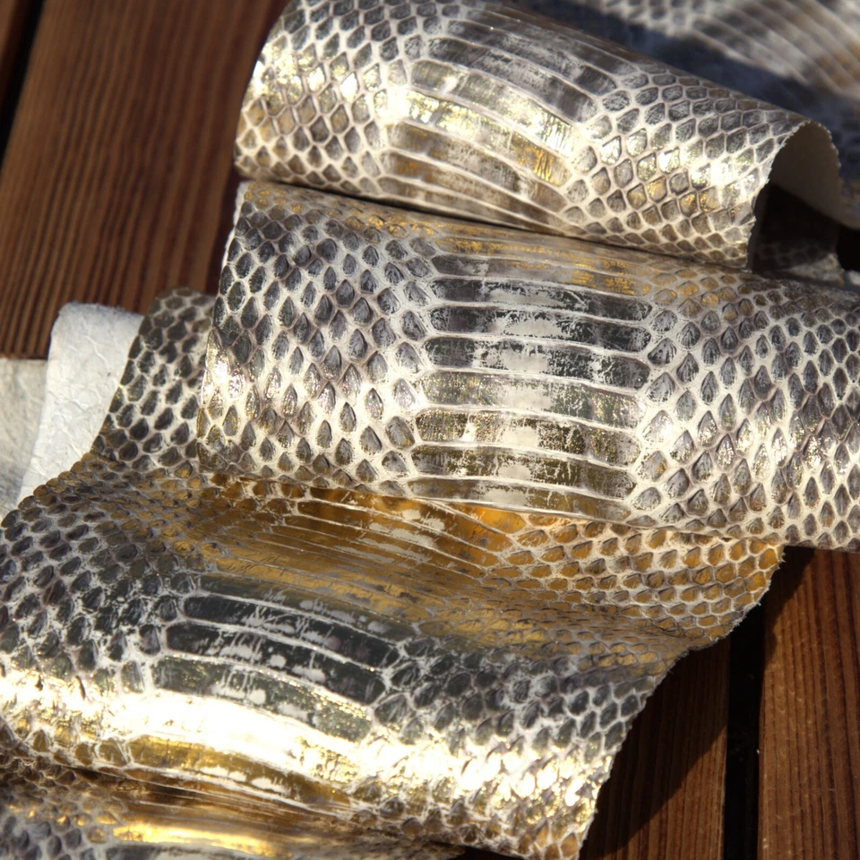 Elaphe Snake Leather Sankeskin Snak Skin Leathercraft Marble Gold - Image 1 of 4