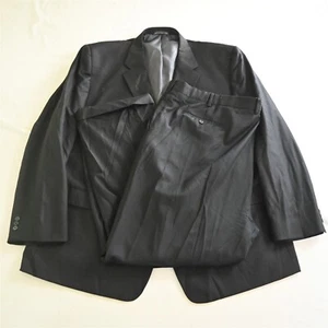 Petrocelli 58L 52x32 Black Stripe 100% Wool Mens Jacket Pants Suit - Picture 1 of 12