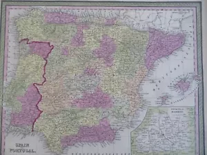 Spain & Portugal Iberia Madrid Lisbon c. 1850 Cowperthwait Mitchell map - Picture 1 of 5