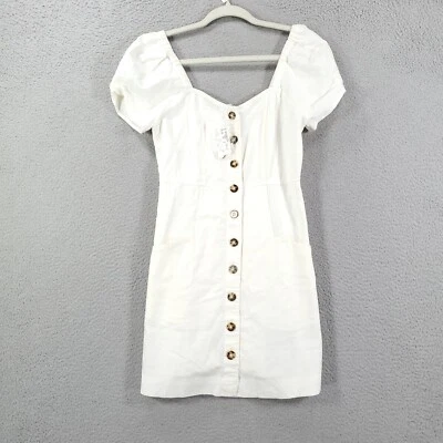 New Madewell Linen Dress Womens P0 Petite 0 White Smocked Button Front - Image 1 of 4