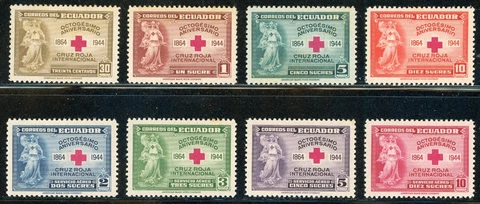 ECUADOR 1945 MINT H SET #440-43, C131-34, RED CROSS 80th ANNIVERSARY !! R19 Cover
