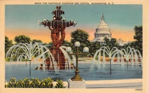 Postal Washington DC: Fuente y Capitolio Bartholdi, lino vintage 1939 - Imagen 1 de 2