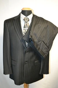Austin Reed London Men's Black Pinstriped 2 Front Button Suit Sz 40R Wst 34x31 - Picture 1 of 12