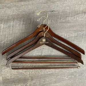 3 Vintage Nordstrom Wood Suit Pants Hangers Lot Cherry Finish Gold Hardware - Picture 1 of 6