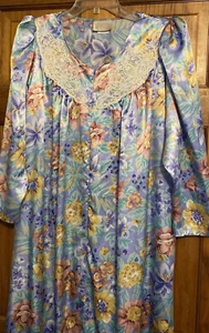 Vintage California Dynasty Long Robe SMALL House Dress Muu Muu Blue Floral - Picture 1 of 9