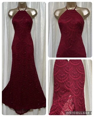 Vestido Mermaid Halter tamanho 1 vermelho rubi rico renda transparente trem formatura  - Imagem 1 de 4