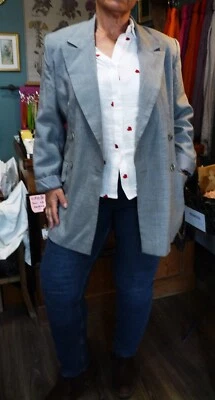 Veste femme Sinéquanone/Marque française tissu Prince de Galles gris taille 42 - Photo 1/4