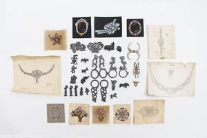 Vintage Portfolio Set eines Schmuckdesigners, Original Zeichnungen, Bleitiere - Bild 1 von 12