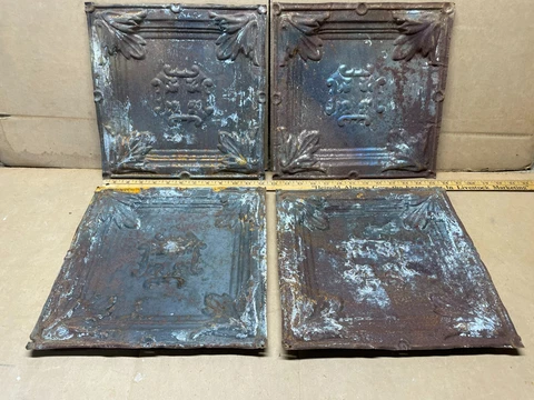 4pc Lot of 12" by 12" Antique Ceiling Tin Vintage Reclaimed Salvage Art Craft Cover