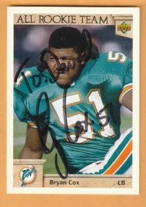 Bryan Cox Miami Dolphins Auto Firmado 1992 Cubierta Superior Oeste de Illinois - Imagen 1 de 2