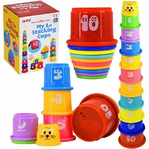 Vasos de construcción tazas de anidación bloques de apilamiento para niños pequeños baño bebé juguete peluche 11 piezas - Imagen 1 de 6