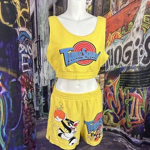 Damen Space Jam Tune Squad Grafik Cropped Tank Top und Short Set gelb Large - Bild 1 von 6
