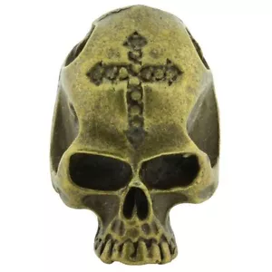 Cross Skull Lanyard Paracord/Leather Bead - Antiqued Brass Finish - Picture 1 of 5
