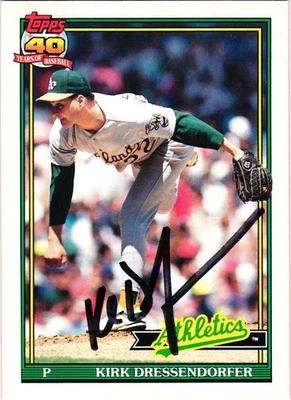 Kirk Dressendorfer #35T Signed 1991 Topps TRADED MLB Baseball Card A's AUTO - Image 1 of 2